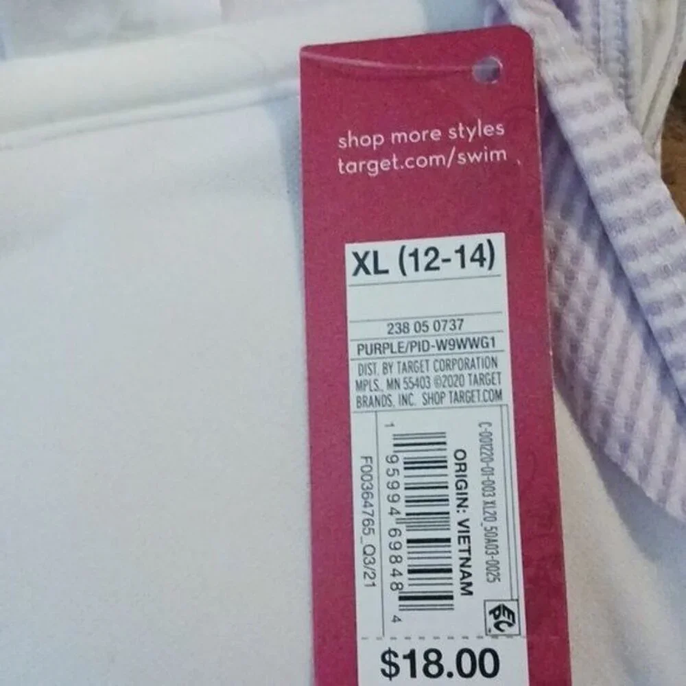 Xhilaration Womens XL Purple Gingham Swim Top Ruffle Strap Ruched Bikini